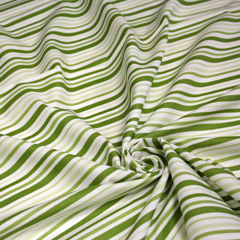 Tissu cotonnade aux rayures vertes et blanches - TissusPapi.com