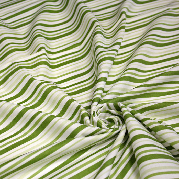 Tissu cotonnade aux rayures vertes et blanches