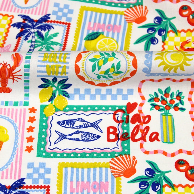 Tissu cotonnade Citrons, glaces, crabes et homards : fond noir ou blanc - COLLECTION SICILIA - OEKO-TEX STANDARD 100