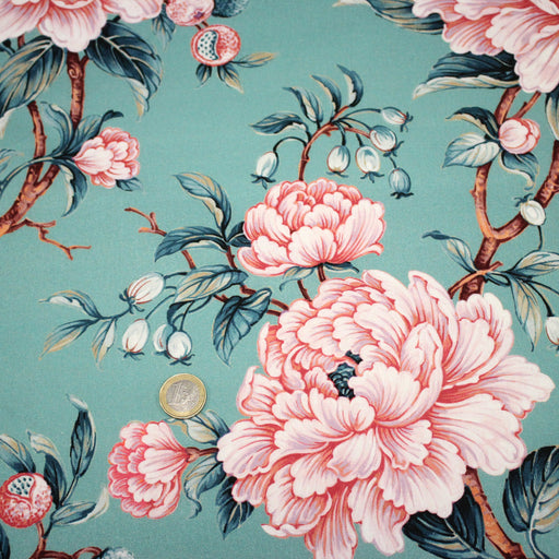 Tissu coton demi - natté INDIENNES FLEURIES : bleu ou blanc cassé - OEKO - TEX - TissusPapi.com