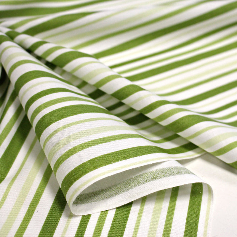 Tissu cotonnade aux rayures vertes et blanches - TissusPapi.com
