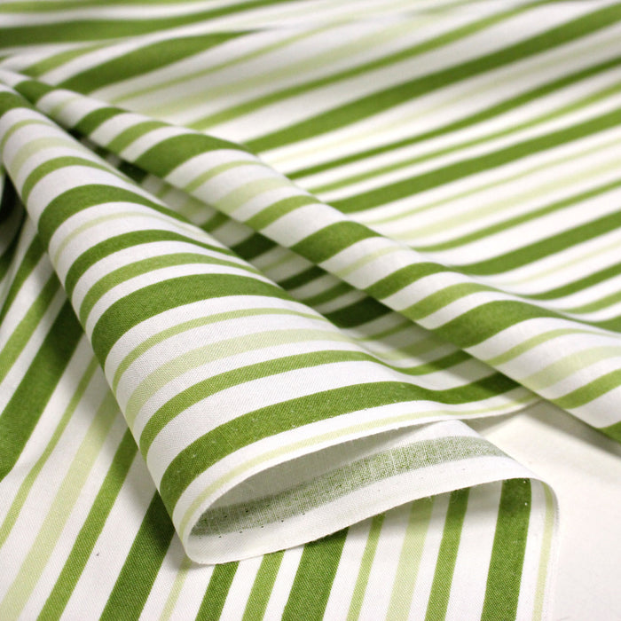 Tissu cotonnade aux rayures vertes et blanches