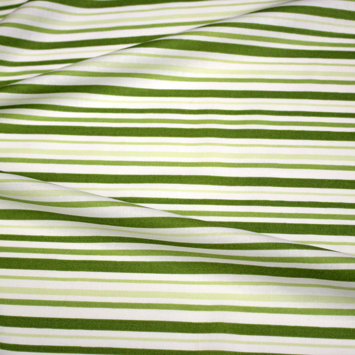 Tissu cotonnade aux rayures vertes et blanches