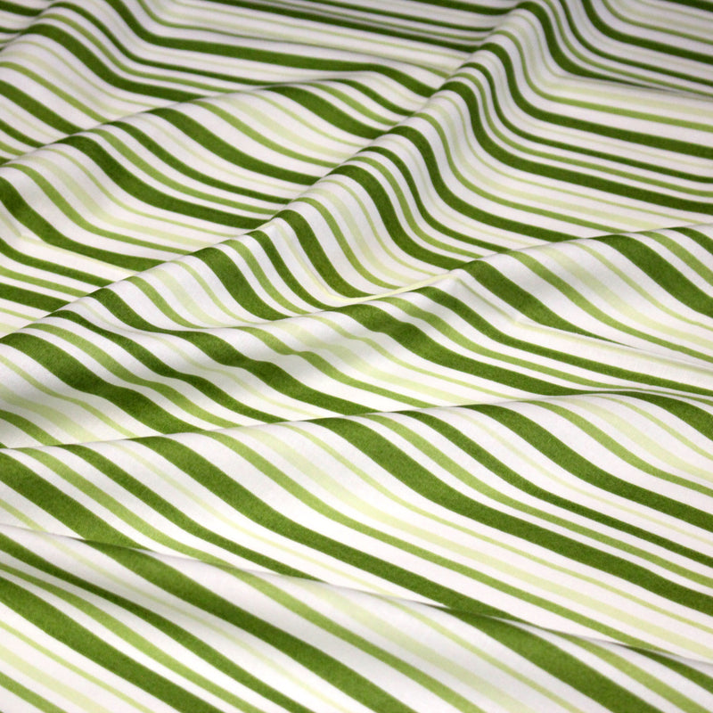Tissu cotonnade aux rayures vertes et blanches - TissusPapi.com