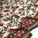 Tissu coton jacquard INDIENNES écru aux fleurs bleues, vertes, corail et bordeaux - Fabrication italienne - TissusPapi.com