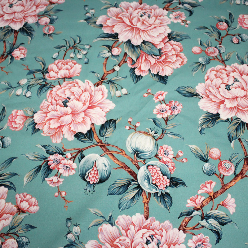 Tissu coton demi - natté INDIENNES FLEURIES : bleu ou blanc cassé - OEKO - TEX - TissusPapi.com