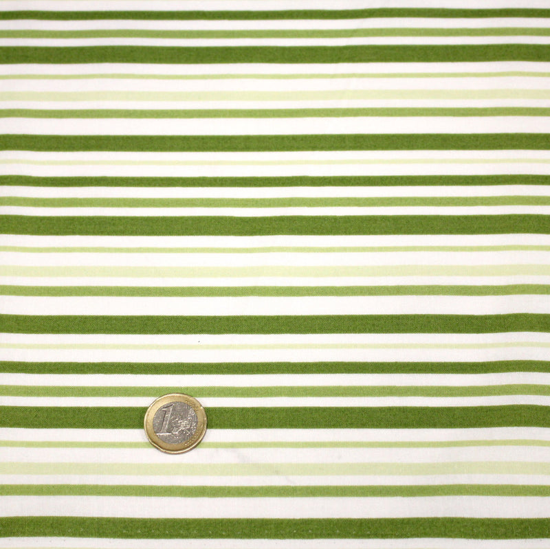 Tissu cotonnade aux rayures vertes et blanches - TissusPapi.com