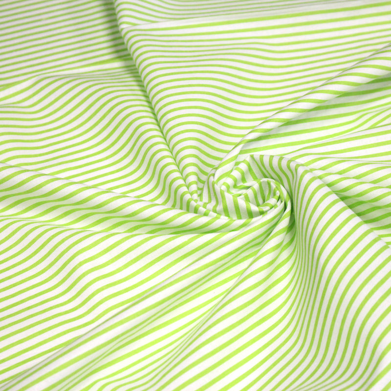 Tissu cotonnade aux rayures blanches et vert pomme - TissusPapi.com