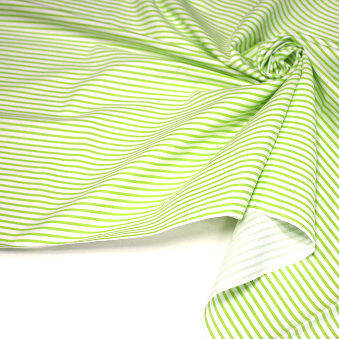 Tissu cotonnade aux rayures blanches et vert pomme