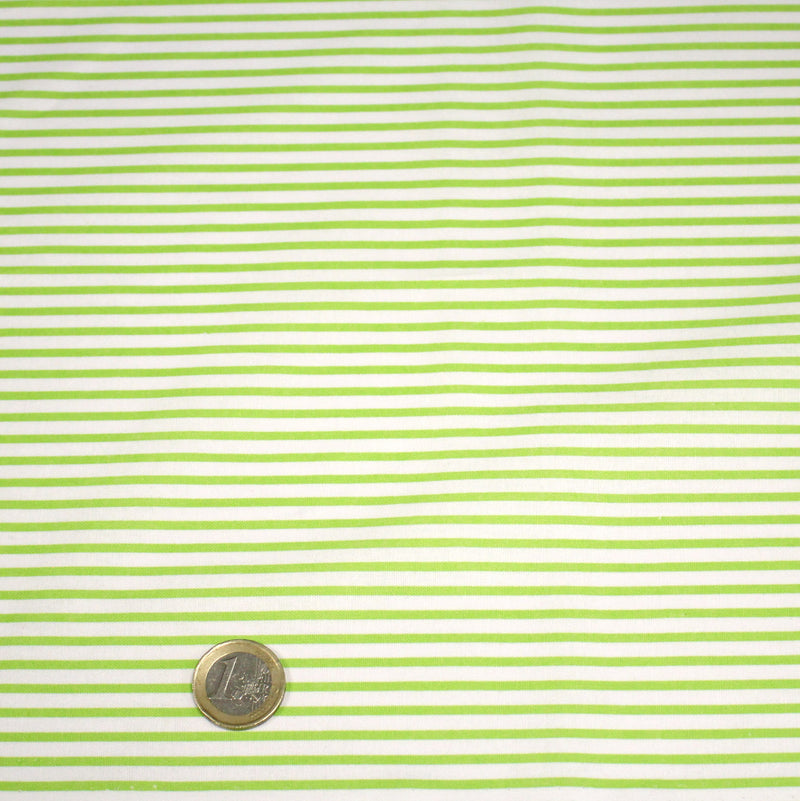 Tissu cotonnade aux rayures blanches et vert pomme - TissusPapi.com