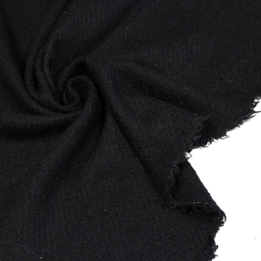 Tissu lainage souple noir au tissage rayures diagonales, fabrication française : idéal pour un tailleur! - TissusPapi.com