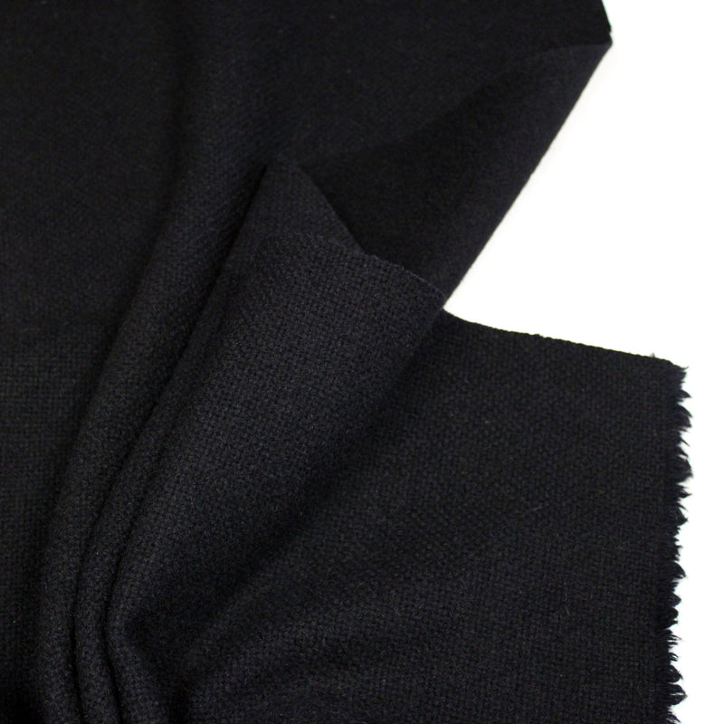 Tissu lainage bleu nuit presque noir, tissage fins carreaux, fabrication française - TissusPapi.com