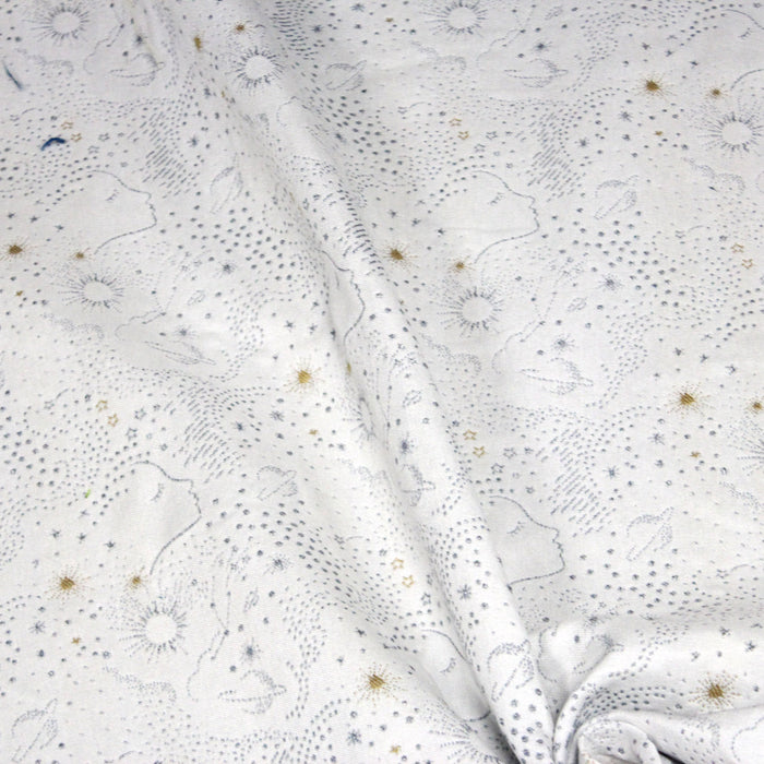 Tissu jacquard CIEL ETOILÉ, tons blancs & gris clair - Fabriqué en France - Oeko-Tex