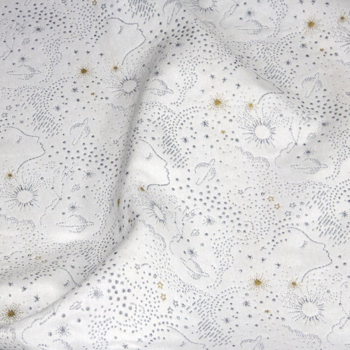 Tissu jacquard CIEL ETOILÉ, tons blancs & gris clair - Fabriqué en France - Oeko-Tex