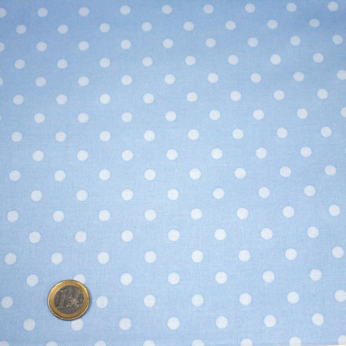 Tissu cotonnade bleu ciel aux pois bleus 6mm