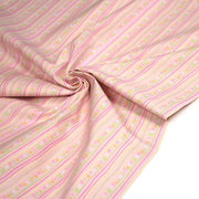 Tissu cotonnade rose aux pois et lignes vertes, jaunes et roses - COLLECTION BABY WELCOME - TissusPapi.com
