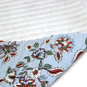 Tissu matelassé RAIPUR imprimé indienne fleurie et fond fines rayures bleu ciel - OEKO-TEX STANDARD 100 - TissusPapi.com