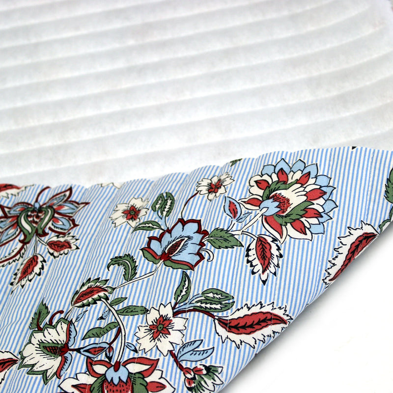 Tissu matelassé RAIPUR imprimé indienne fleurie et fond fines rayures bleu ciel - OEKO-TEX STANDARD 100 - TissusPapi.com