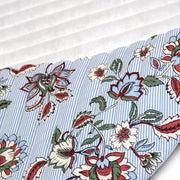 Tissu matelassé RAIPUR imprimé indienne fleurie et fond fines rayures bleu ciel - OEKO-TEX STANDARD 100 - TissusPapi.com