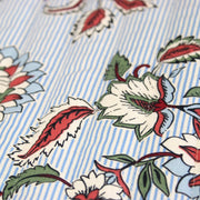 Tissu matelassé RAIPUR imprimé indienne fleurie et fond fines rayures bleu ciel - OEKO-TEX STANDARD 100 - TissusPapi.com