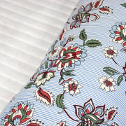 Tissu matelassé RAIPUR imprimé indienne fleurie et fond fines rayures bleu ciel - OEKO-TEX STANDARD 100 - TissusPapi.com