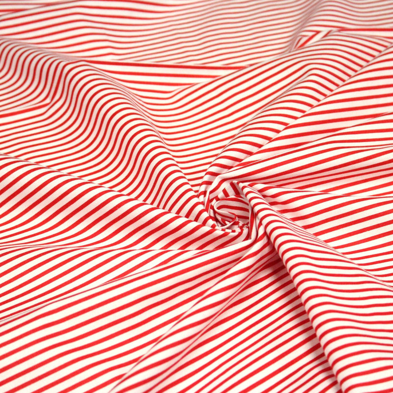 Tissu cotonnade aux rayures rouges et blanches - TissusPapi.com