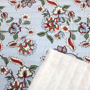 Tissu matelassé RAIPUR imprimé indienne fleurie et fond fines rayures bleu ciel - OEKO-TEX STANDARD 100 - TissusPapi.com