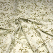 Tissu faux uni fleuri écru vert, aux fleurs et tiges vertes - TissusPapi.com