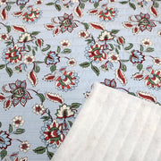 Tissu matelassé RAIPUR imprimé indienne fleurie et fond fines rayures bleu ciel - OEKO-TEX STANDARD 100 - TissusPapi.com