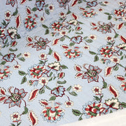 Tissu matelassé RAIPUR imprimé indienne fleurie et fond fines rayures bleu ciel - OEKO-TEX STANDARD 100 - TissusPapi.com
