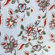 Tissu matelassé RAIPUR imprimé indienne fleurie et fond fines rayures bleu ciel - OEKO-TEX STANDARD 100 - TissusPapi.com