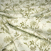 Tissu faux uni fleuri écru vert, aux fleurs et tiges vertes - TissusPapi.com