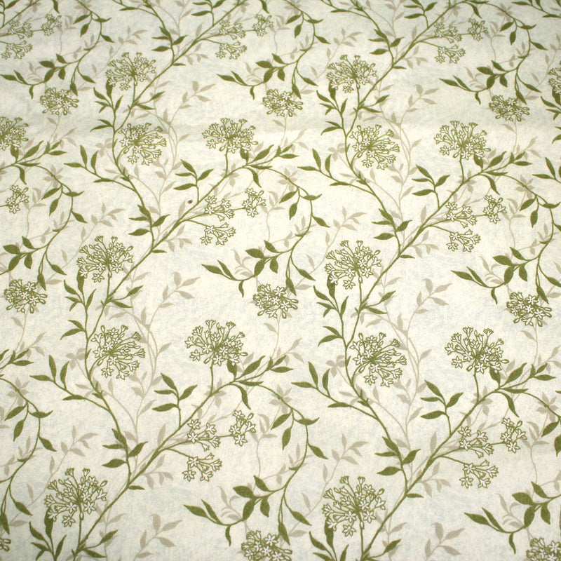 Tissu faux uni fleuri écru vert, aux fleurs et tiges vertes - TissusPapi.com