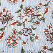 Tissu matelassé RAIPUR imprimé indienne fleurie et fond fines rayures bleu ciel - OEKO-TEX STANDARD 100 - TissusPapi.com