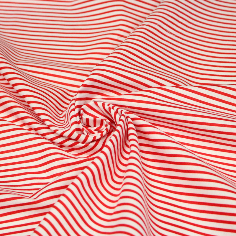 Tissu cotonnade aux rayures rouges et blanches - TissusPapi.com