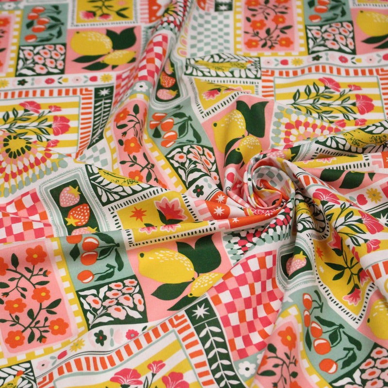 Tissu cotonnade CITRONS, FRUITS ET VICHY MULTICO - COLLECTION SICILIA - OEKO - TEX STANDARD 100 - TissusPapi.com