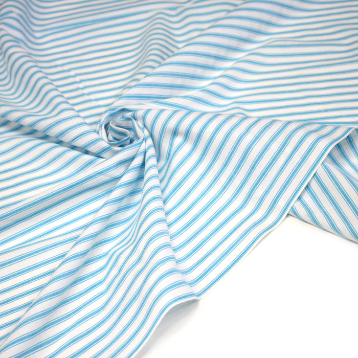 Tissu cotonnade aux rayures blanches & bleu turquoise