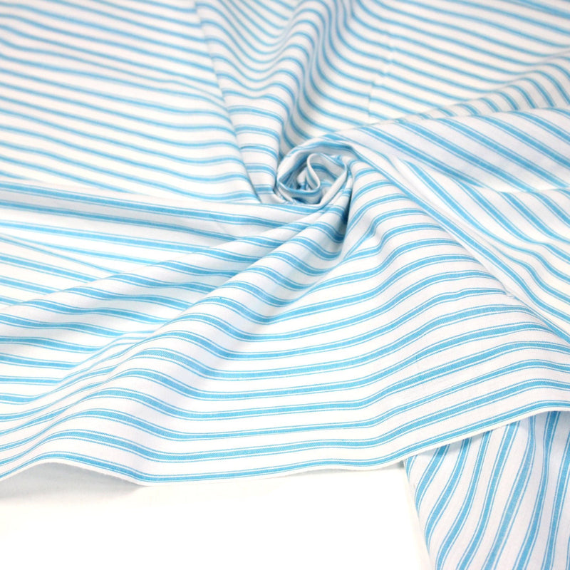 Tissu cotonnade aux rayures blanches & bleu turquoise - TissusPapi.com