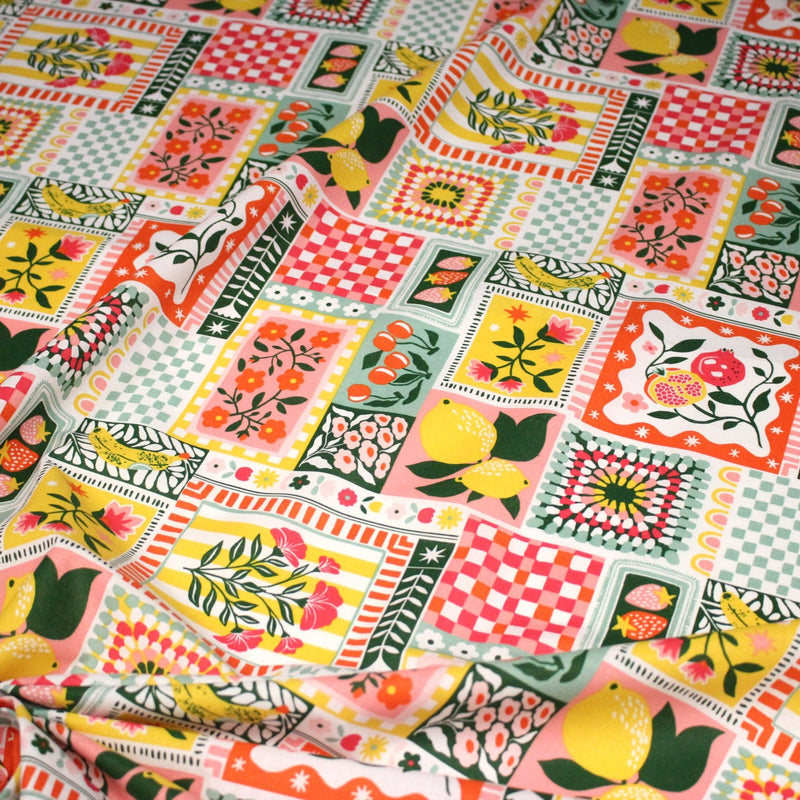 Tissu cotonnade CITRONS, FRUITS ET VICHY MULTICO - COLLECTION SICILIA - OEKO - TEX STANDARD 100 - TissusPapi.com