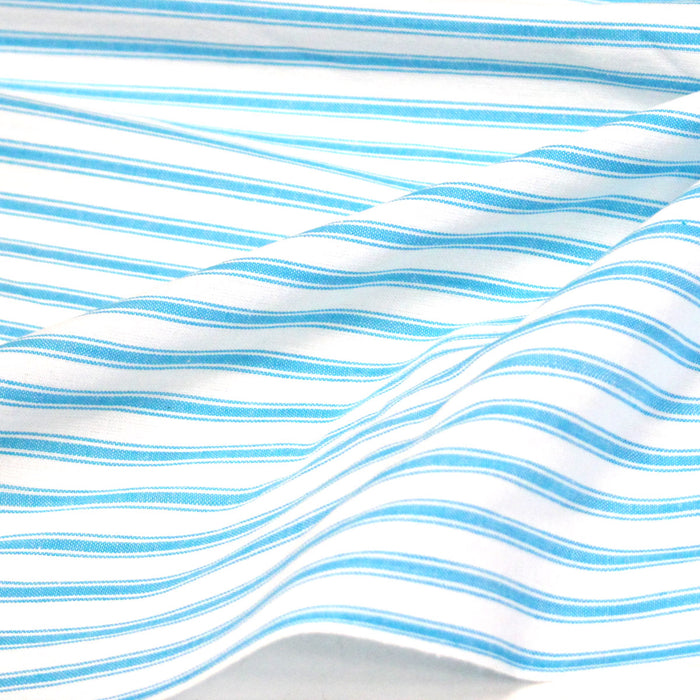 Tissu cotonnade aux rayures blanches & bleu turquoise