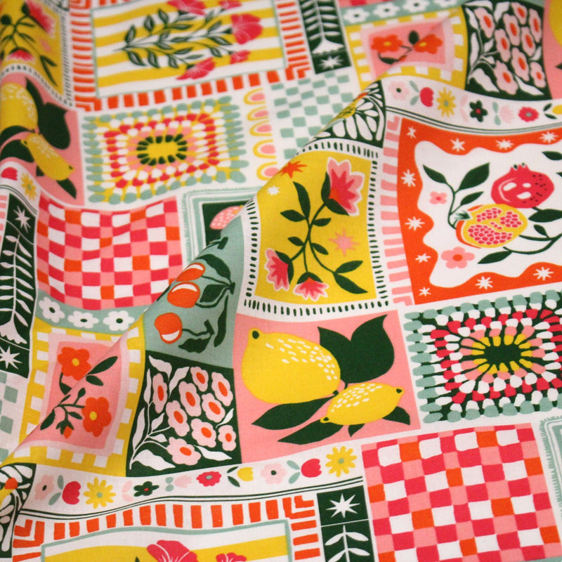 Tissu cotonnade CITRONS, FRUITS ET VICHY MULTICO - COLLECTION SICILIA - OEKO - TEX STANDARD 100 - TissusPapi.com