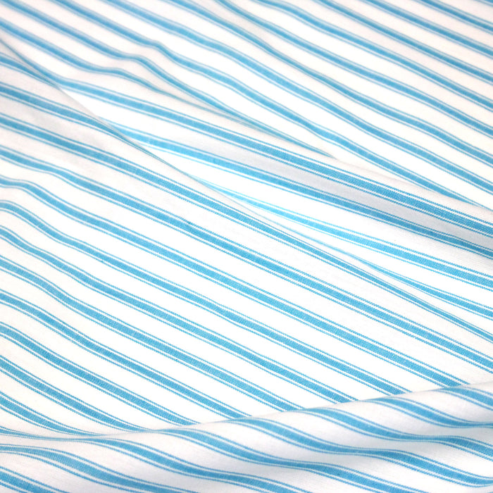 Tissu cotonnade aux rayures blanches & bleu turquoise
