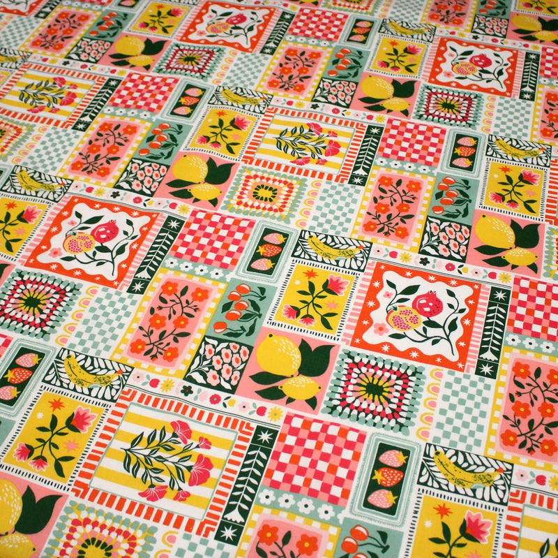 Tissu cotonnade CITRONS, FRUITS ET VICHY MULTICO - COLLECTION SICILIA - OEKO - TEX STANDARD 100 - TissusPapi.com
