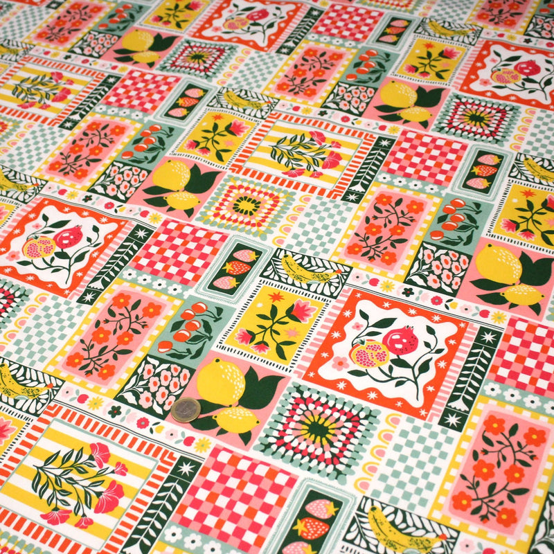 Tissu cotonnade CITRONS, FRUITS ET VICHY MULTICO - COLLECTION SICILIA - OEKO - TEX STANDARD 100 - TissusPapi.com