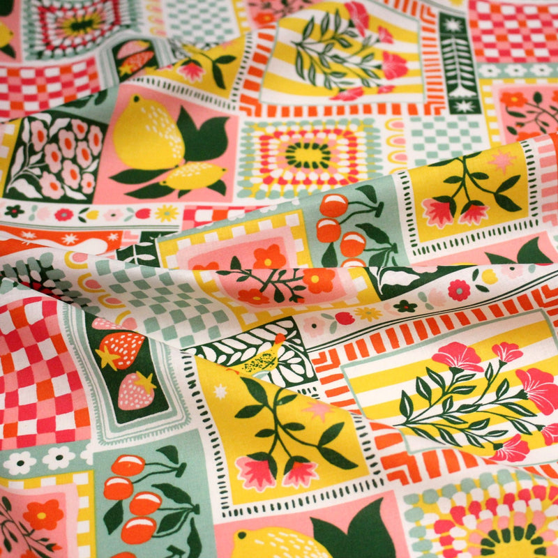 Tissu cotonnade CITRONS, FRUITS ET VICHY MULTICO - COLLECTION SICILIA - OEKO - TEX STANDARD 100 - TissusPapi.com