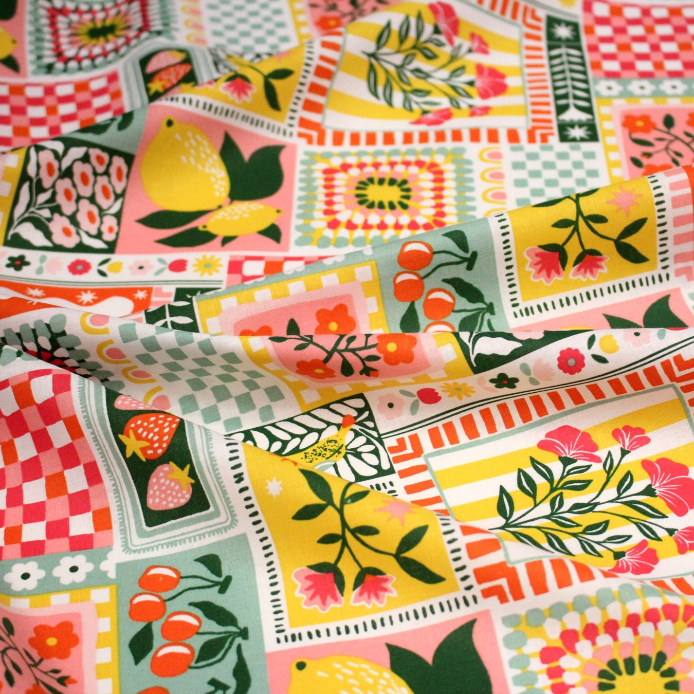 Tissu cotonnade CITRONS, FRUITS ET VICHY MULTICO - COLLECTION SICILIA - OEKO - TEX STANDARD 100 - TissusPapi.com