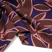 Tissu Viscose fluide KERA, aux fleurs marron chocolat et bleu marine - OEKO - TEX - TissusPapi.com