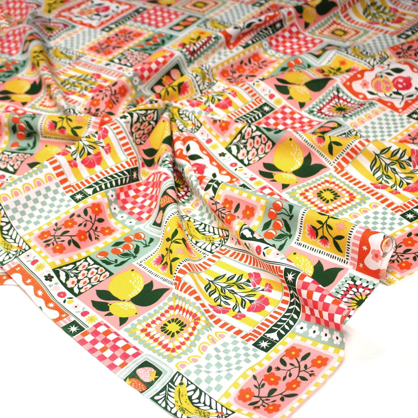 Tissu cotonnade CITRONS, FRUITS ET VICHY MULTICO - COLLECTION SICILIA - OEKO - TEX STANDARD 100 - TissusPapi.com