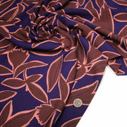Tissu Viscose fluide KERA, aux fleurs marron chocolat et bleu marine - OEKO - TEX - TissusPapi.com