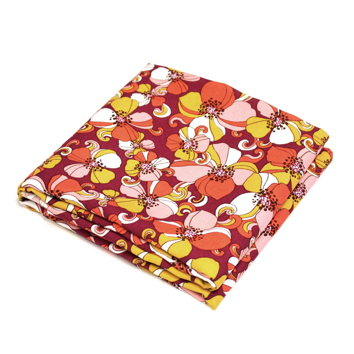 Tissu viscose fluide fleurs seventies : tons prune ou tons bleu - OEKO-TEX STANDARD 100